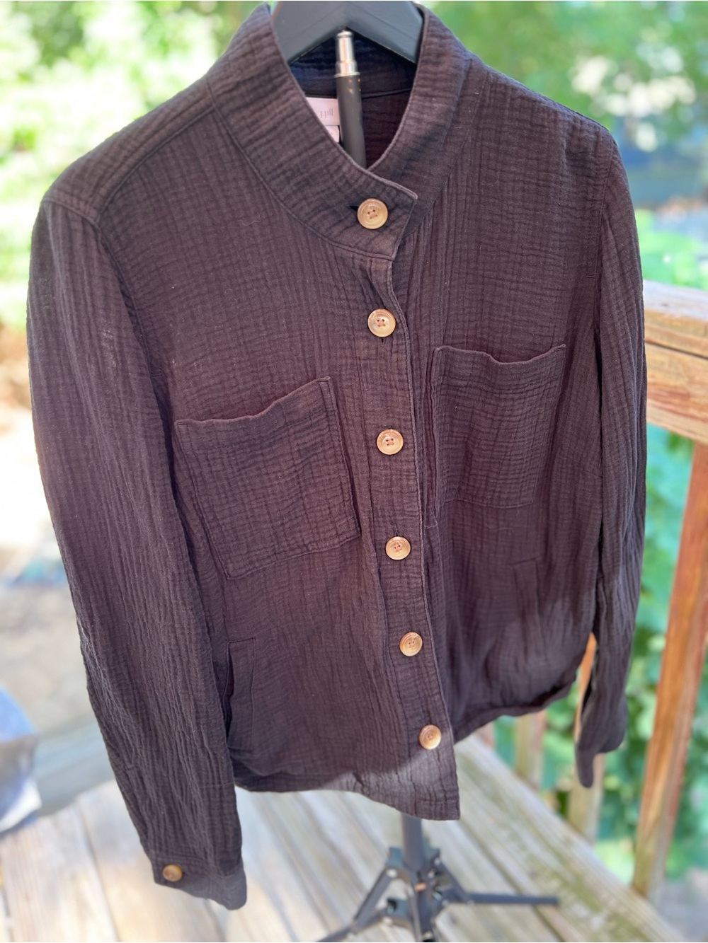 J. Jill Black Textured Button-Front Gauze Shirt Jacket